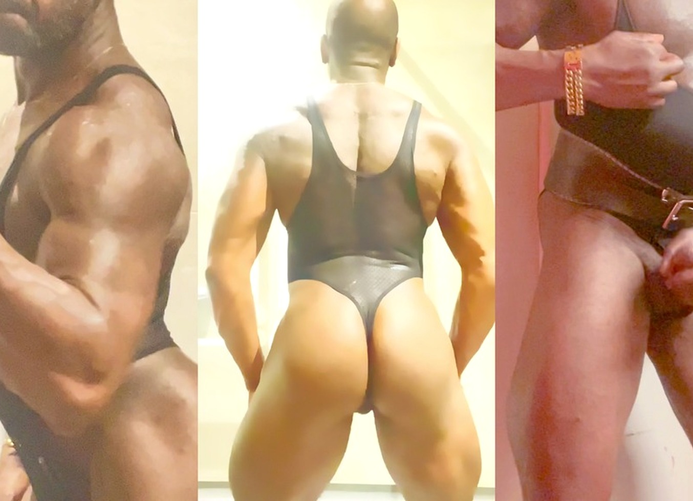 Post Workout Flex & Bust Show Geared In Mesh Bodysuit