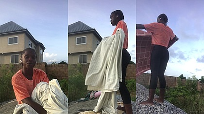 Crazybitch continue folding clothes whiles twerking