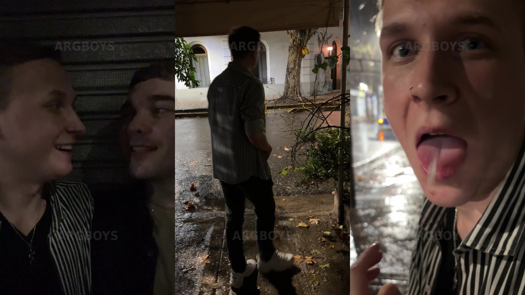 risky extreme couple jerk off outdoor in public under the rain (very romantic)