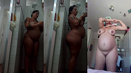 Pamela pantera tomando um banho e relaxando com barrigao nove meses