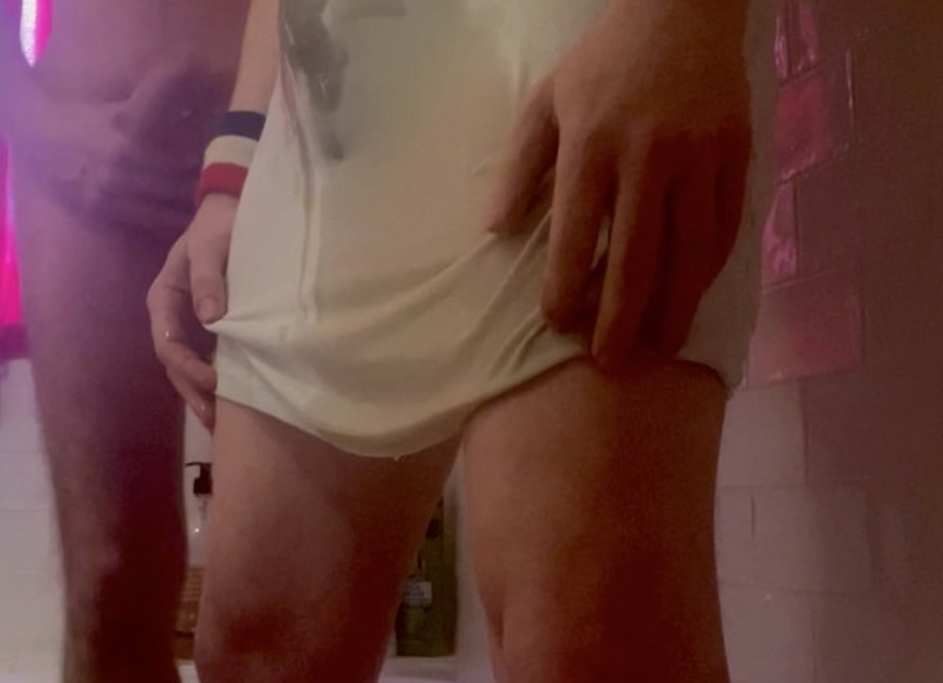 Amateur Boy Dared To Piss On His Own Body (With Undies And T\-Shirt) Next To His Hard Naked Flatmate