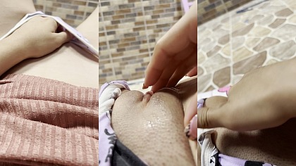 The young woman waits for everyone to leave the house so she can go out to the patio and masturbate her pink pussy to her heart's content.