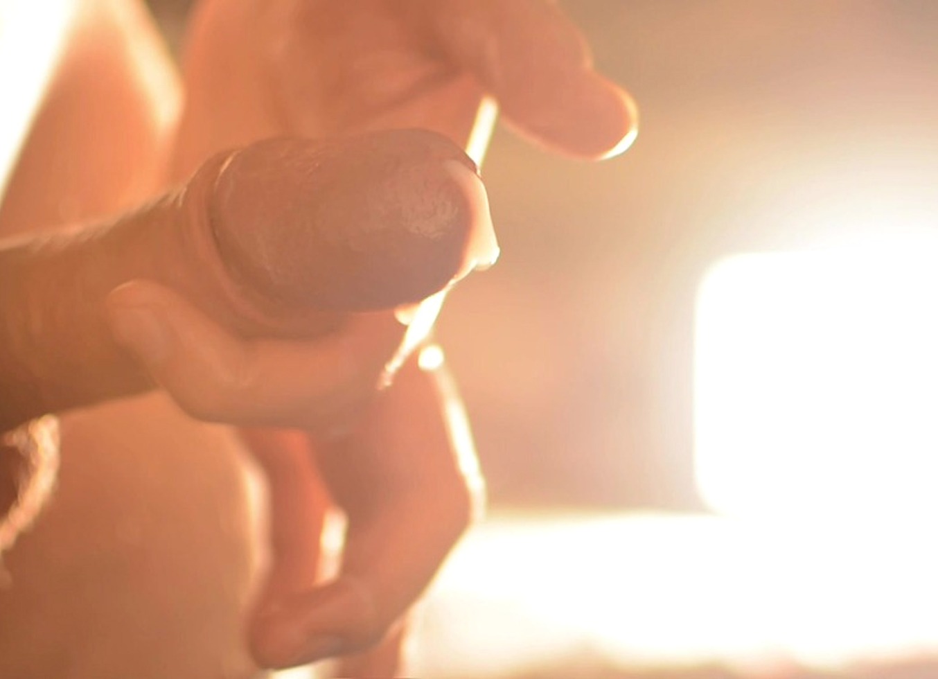 Close-Up Gentle Stroking = One Finger Oozing Cumshot