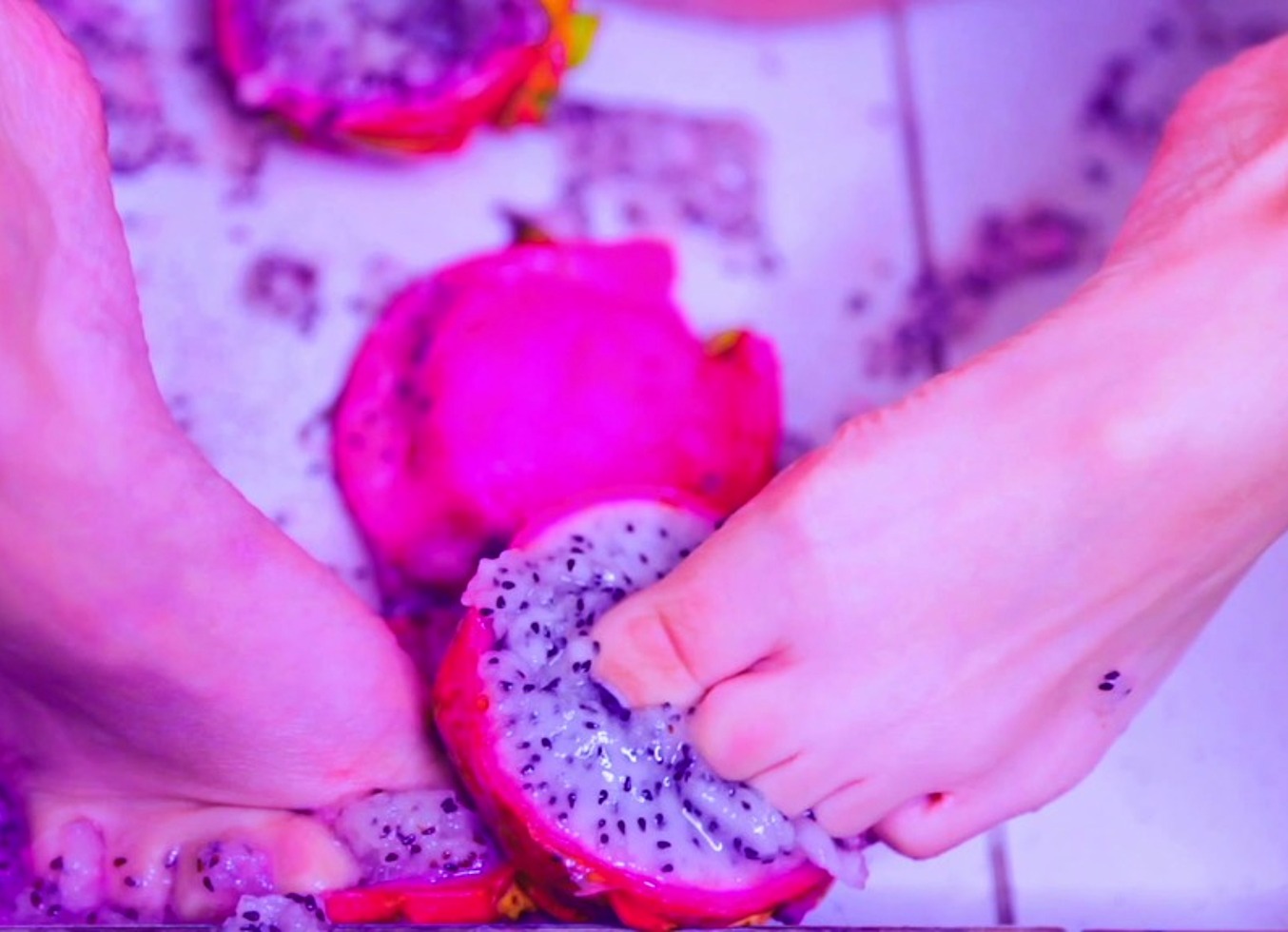 Bare Toes Crushing Juicy Fruit