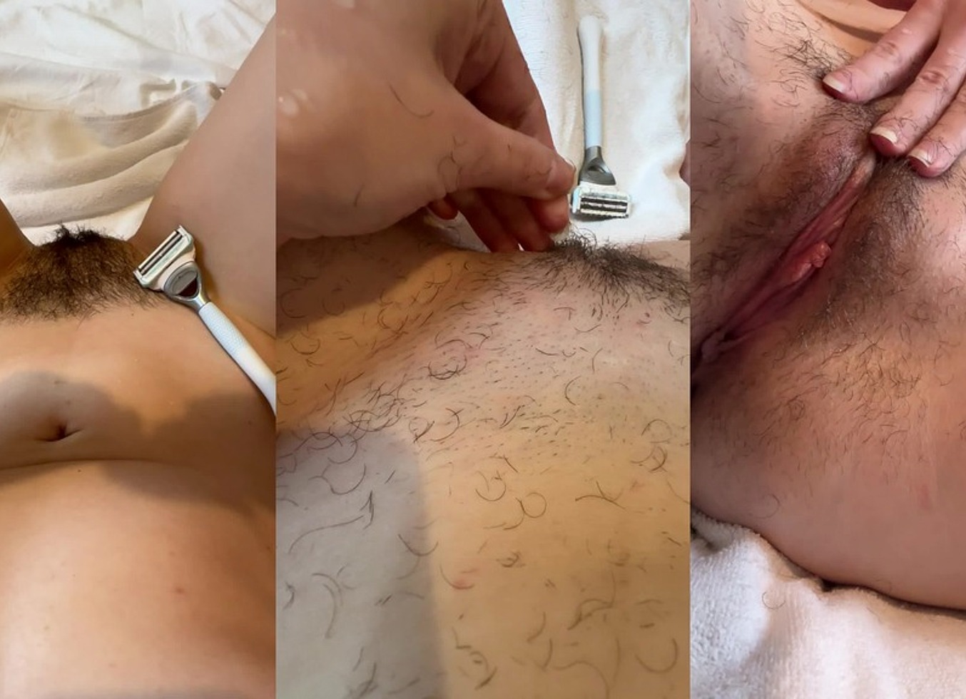 POV Shaving A Very Hairy Pussy. Rubbing Pubic Hair On My Belly. View Of Pussy And Tits From The Mirror. Full Bush