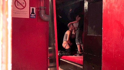 1482 botto fucked in backroom by 2 big dicks