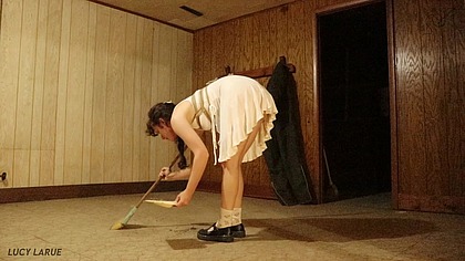 "Sub Sweeps Dirty Basement In Chest Rope Harness"