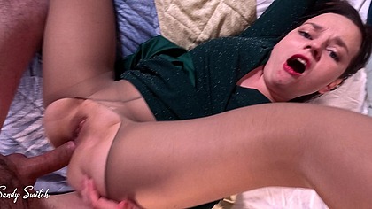 Hot anal sex with step sister in torn pantyhose