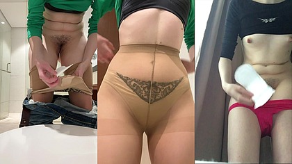 COMPILATION of 2 videos: Russian slim girl puts on daily pad with tampon inside; girl changes maxi pad