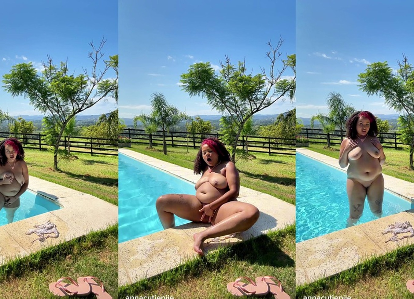 Chubby Ebony Poolside Pussy Play