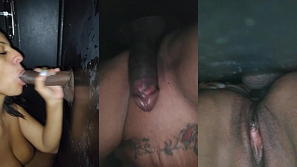 Dei ate o cu para uma rola preta enorme que encontrei no gloryhole, e o safado ainda gozou dentro.