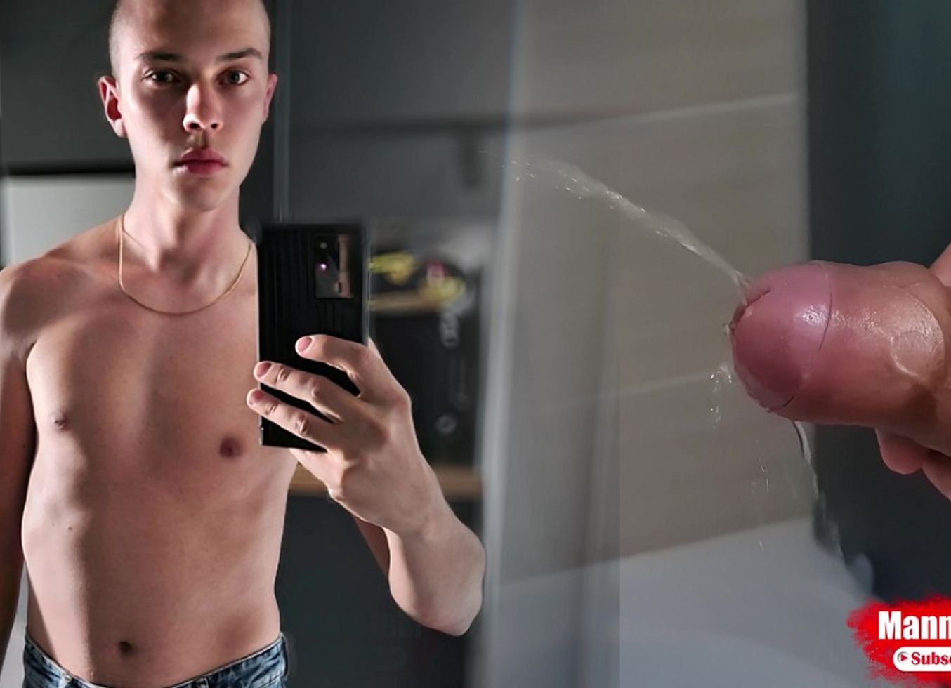 Erection Cock Long Pissing In The Bathroom