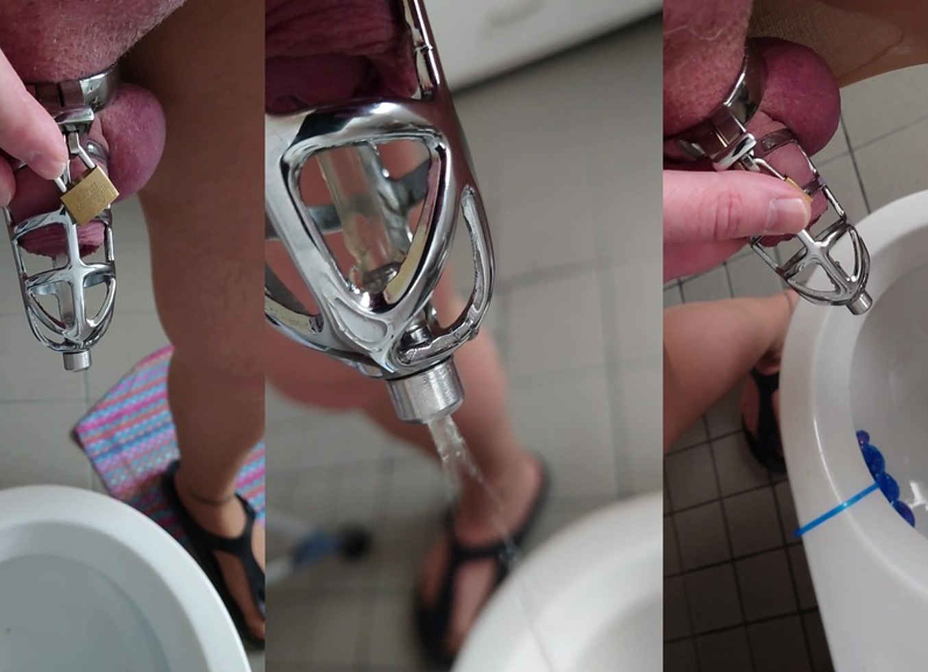 Pissen I'm Peniskafig Mit Katheter In Strumpfhose