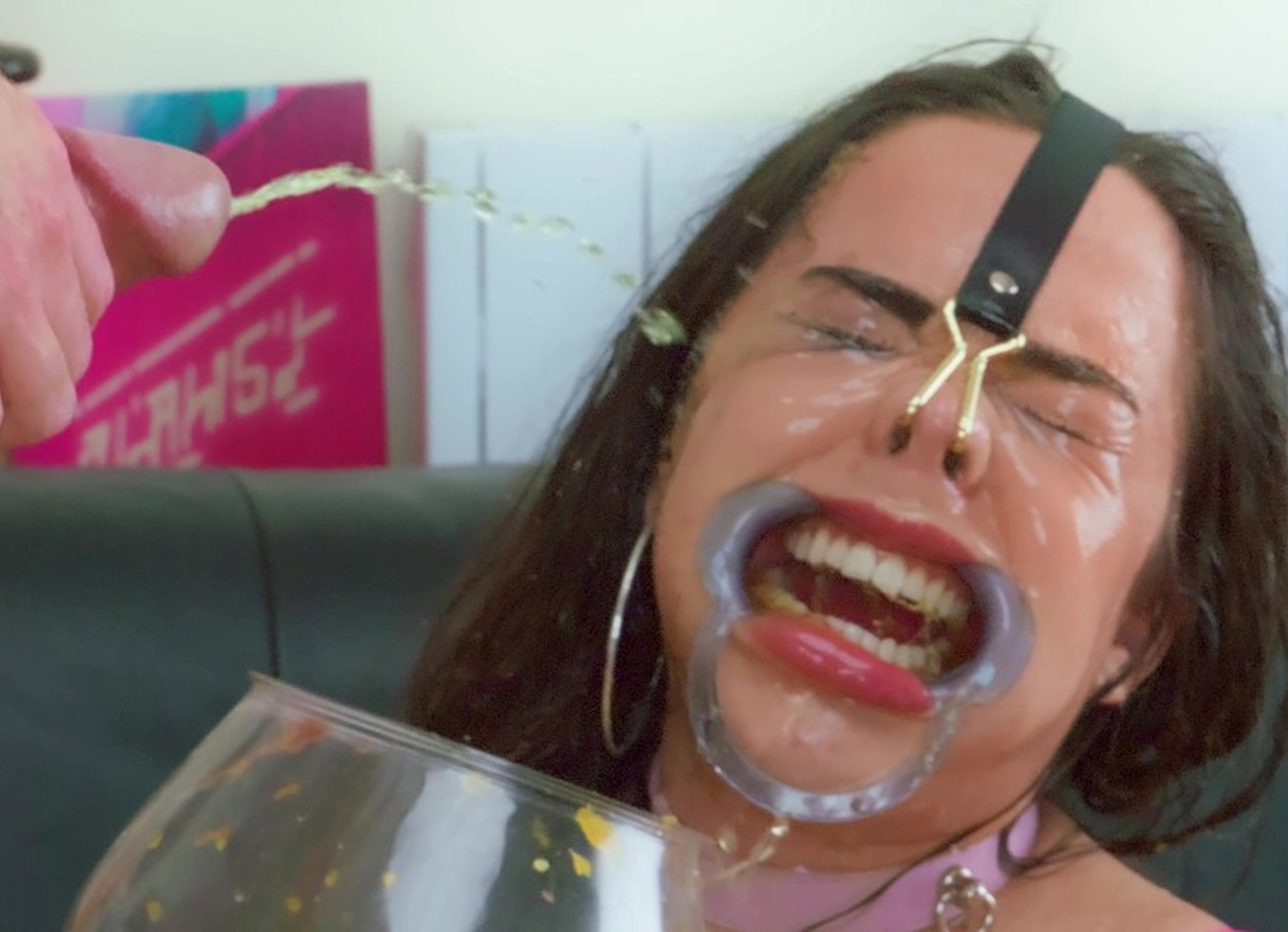 Wet Degraded Anal Piss Spew Recycling Piggy Whore Roxy Richie With Nose Hook And Mouth Spreader Is Used And Broken