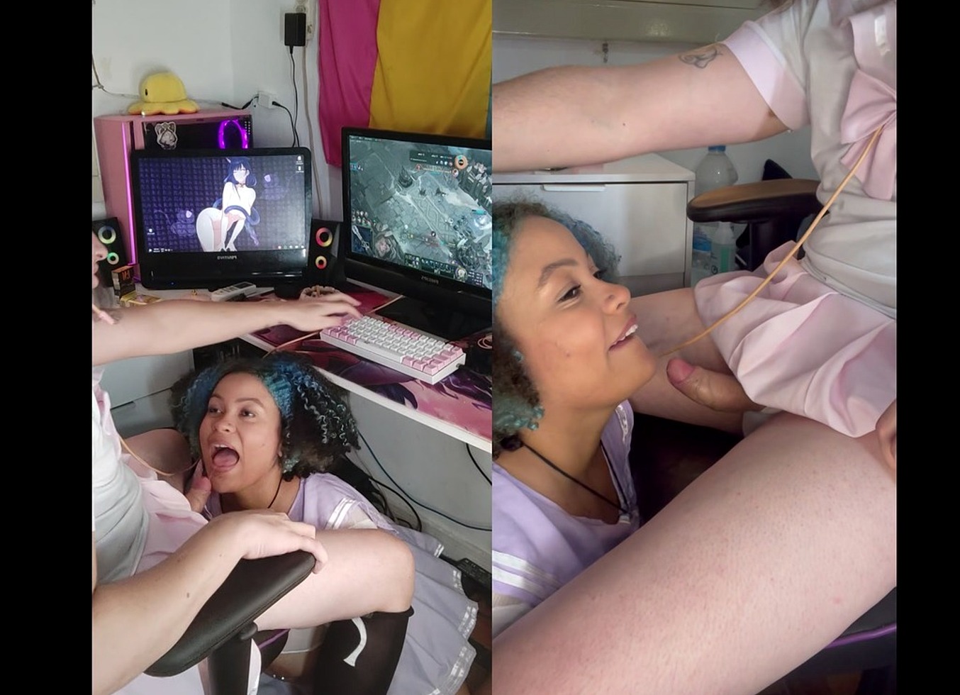 Trans Girl Getting A Blowjob While Playing Games