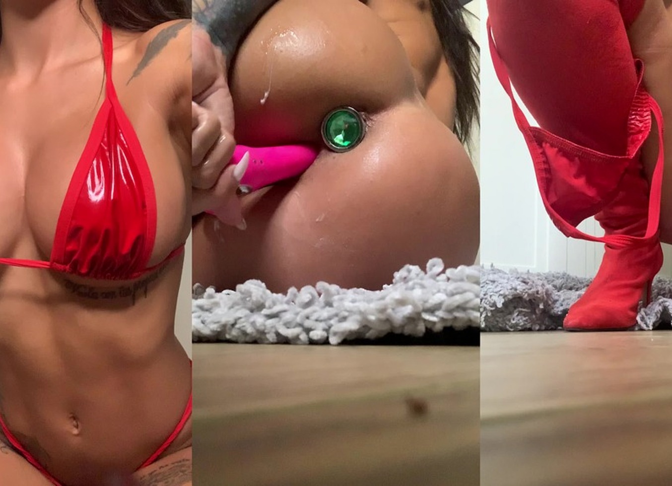 The Best Ass with Plug Anal / Creamy Booty with Red Lingerie and High Heel Boots - Susy Gala