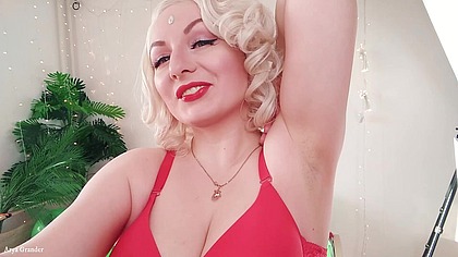 Female Domination Video: Mistress in red lingerie teasing by sweaty armpits