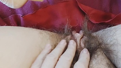 very hairy pussy , pov masturbation , finger masturbation , labia majora , orgasm with moans