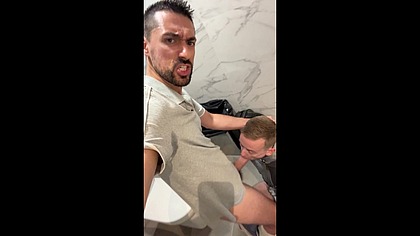 Hot daddy fucking sexy twink in a public wc