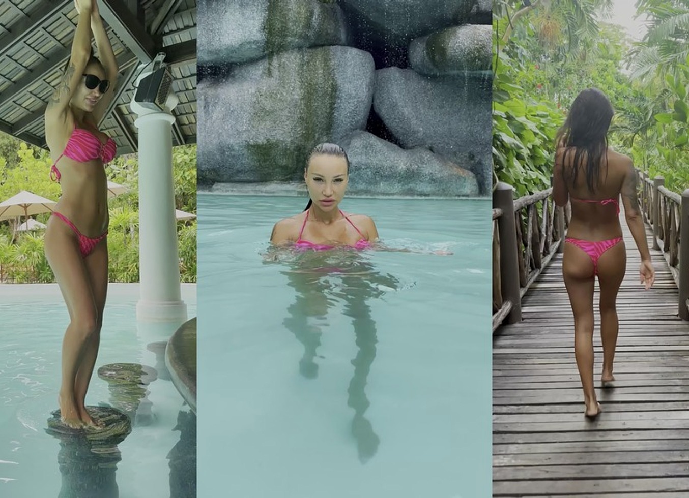 Hot Monika Fox In Pink Bikini Swims In Pool And Walks