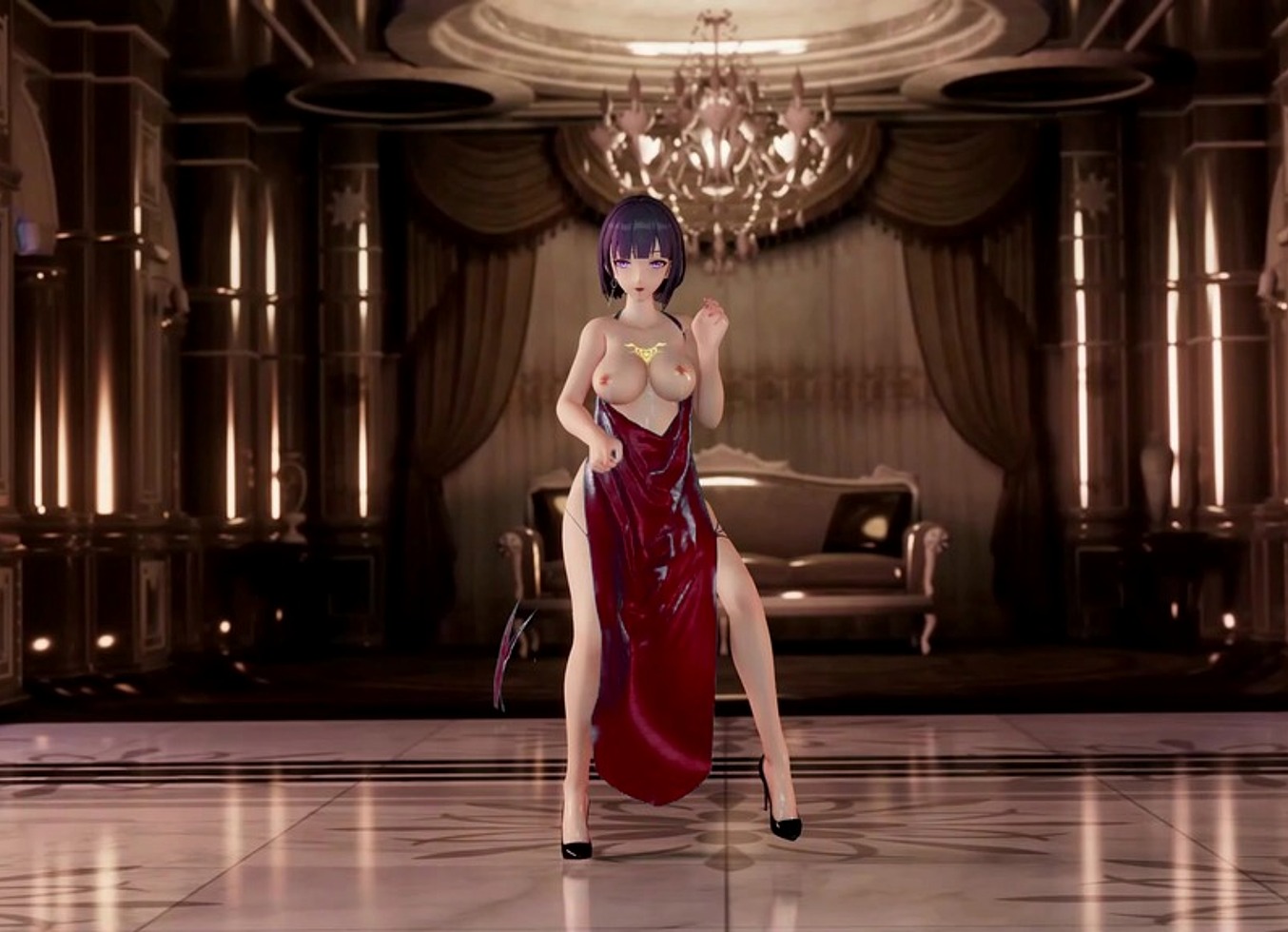 Raiden Mei Naked With Apron Dance Hentai Honkai Impact Mmd 3D Red Apron