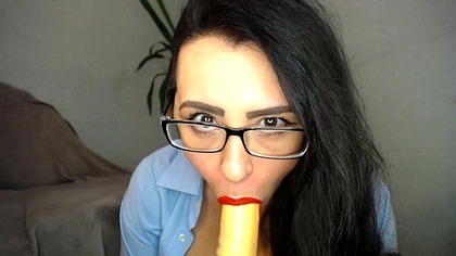 Sexy office worker make blowjob and titty fuck with rubber dick