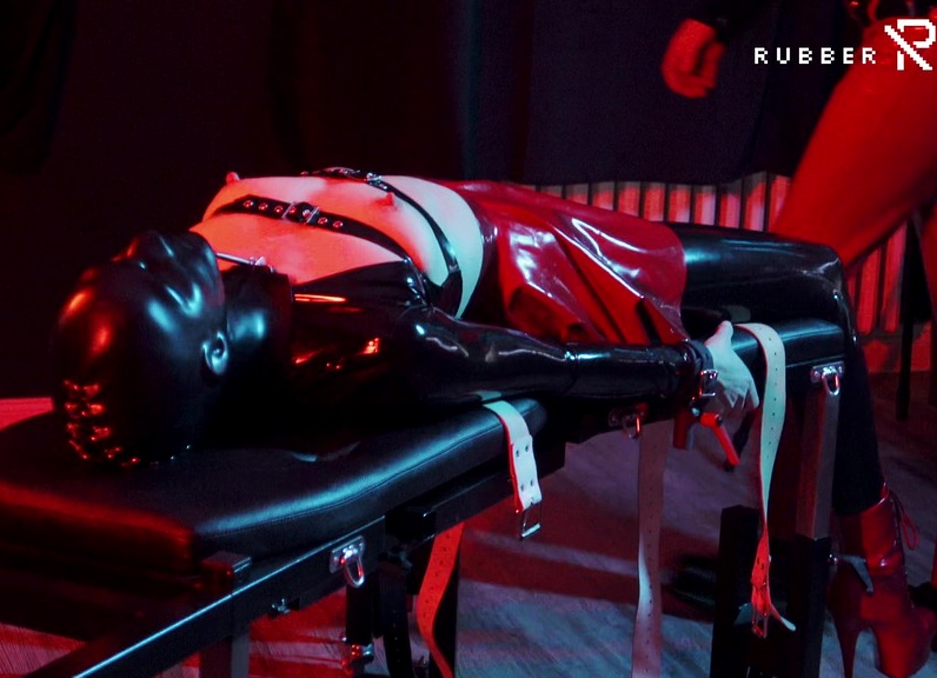 Heavy Rubber Masked German Latexgirl Stretched and Tickled