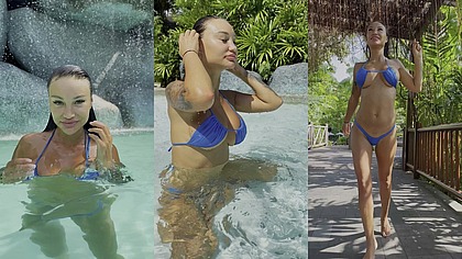 Monika Fox In Blue Bikini Swims In Pool In Paradise Place
