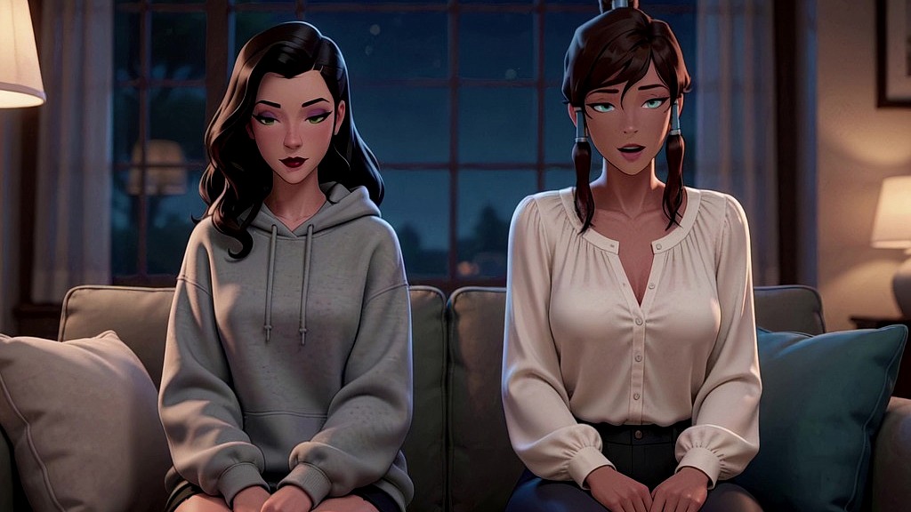Сором'язливу фута Асамі вперше обговорює Корра - згенеровано ШІ () shy futa asami gets talked through her first time by korra - ai generated ()