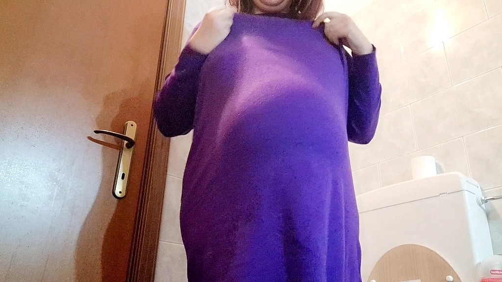 pregnant in tight purple dress: bathroom belly ache & restless stomach (Nicoletta Embassi) pregnant in tight purple dress: bathroom belly ache & restless stomach (Nicoletta Embassi)
