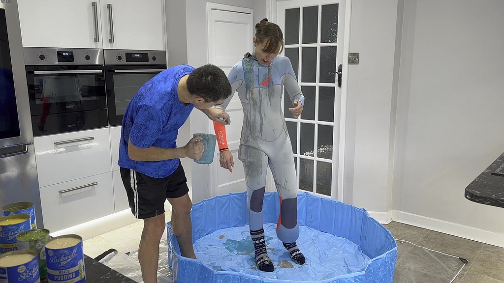 wetsuit filling with messy substances (Wamgirx, Wamboyx) wetsuit filling with messy substances (Wamgirx, Wamboyx)
