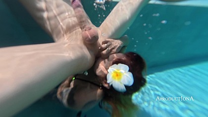 Underwater Sex with 2 cumshots with her Step grandson