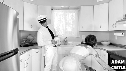 ATOMIC BOMBSHELL: 50s Tmilf Milkman Fuck In B&W