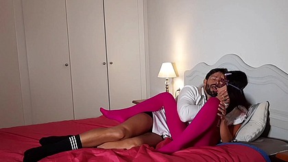 My inocent young stepsister in pijama wants to be fucked by my monster cock for her tight pink pussy for first time