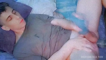 How amazing it is to get double pleasure from a big strap-on and a masturbator at the same time. View from two webcam recordings at once.