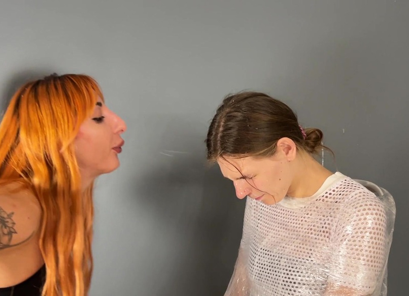 Rough Triple Lesbian Humiliation Spitting in Face and Mouth of a Mummified Bitch Close Up