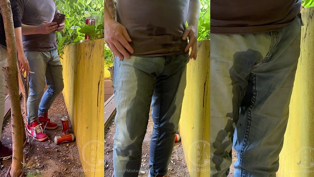 guy is desperate to pee, tries to hold it and to hide from his friend, but wets his pants (Biflatmate, Shyflatmate) guy is desperate to pee, tries to hold it and to hide from his friend, but wets his pants (Biflatmate, Shyflatmate)