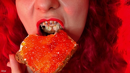 ASMR food fetish MUKBANG video in BRACES