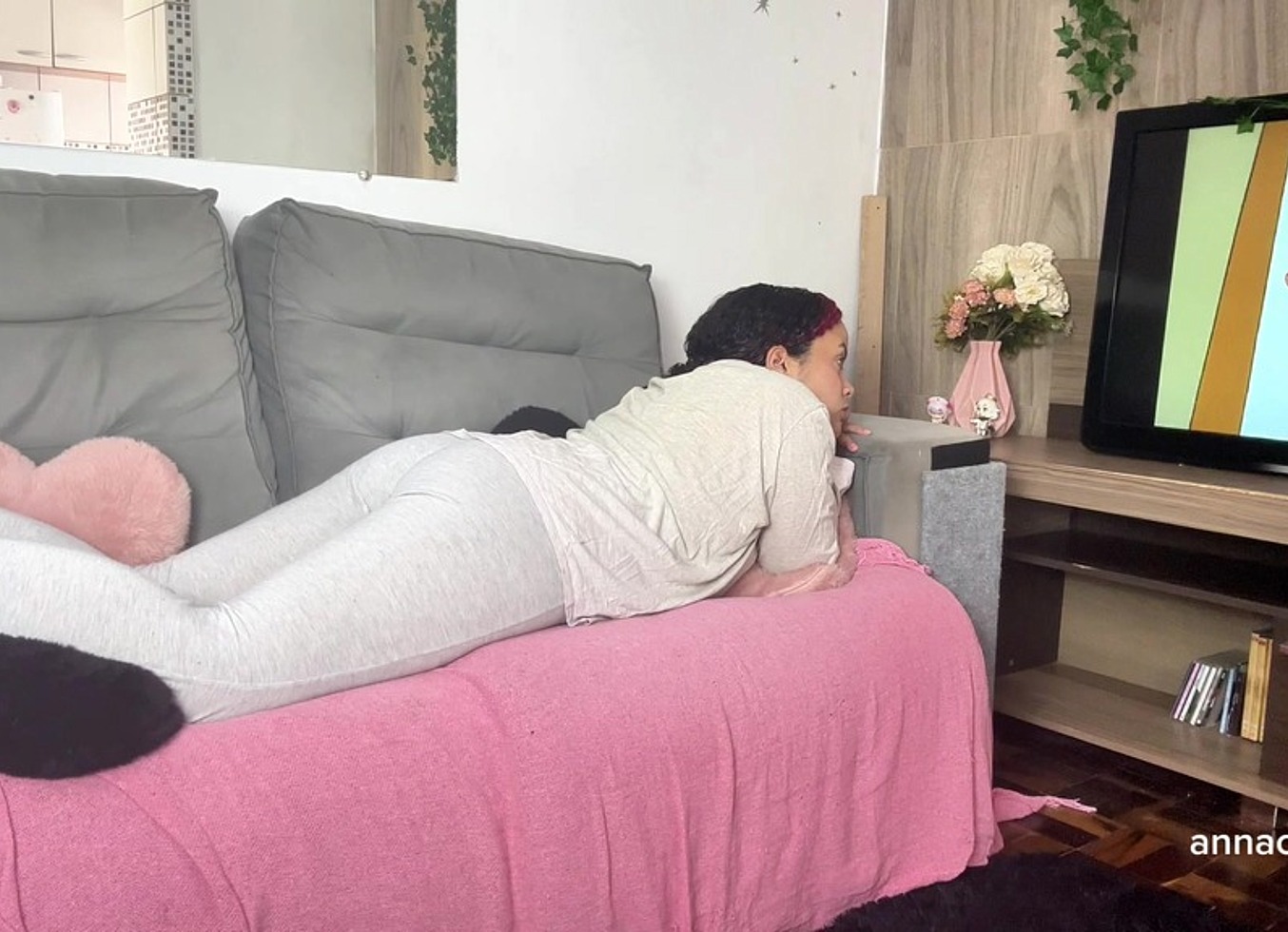 Chubby Girl Farting In Pajamas While Watching TV Voyeur