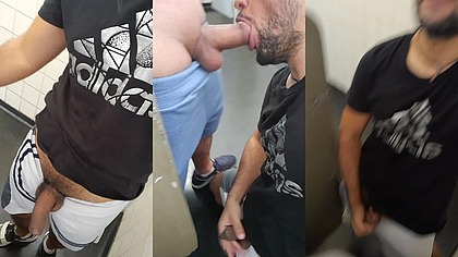Oral gostoso com esses machos que entraram no banheiro publico afim de uma puto mamador - parte 01
