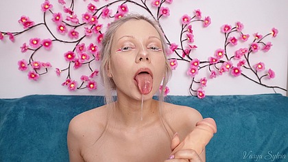 This Bitch Rubs Cum All Over Her Tits - Sweet Creampie in Her Mouth - Sperm Flood!