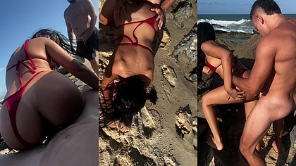 Casada levou rola na praia com o marido corno assistindo