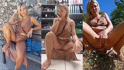 Je m'exhibe dans la rue, sur une terrasse de cafe, dans un magasin et hypermarche pour enfin me caresser en exterieur et me faire squirter a la vu de tous!💦💦