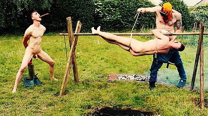 Tattooed Guy Uses Two Men For Pleasure