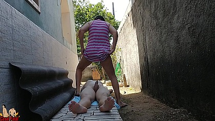 My wife peeing on my face outside. We have sex and I cum on her butt.