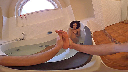 Intimate Pleasure: Breath-taking Slim Babe Gives POV Footjob