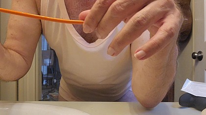 Stuffguy #8 - Was feeling horny but also needed to take a piss. Used the catheter to empty out and then stroked my cock with it
