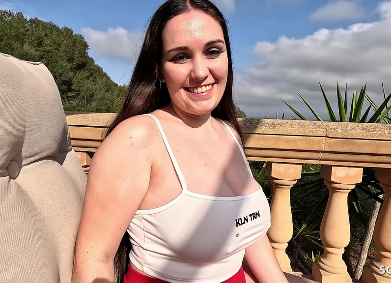 Curvy Natural Big Boobs Girl At Risky Anal Sex On Balcony Filmed With Iphone At Holiday Trip