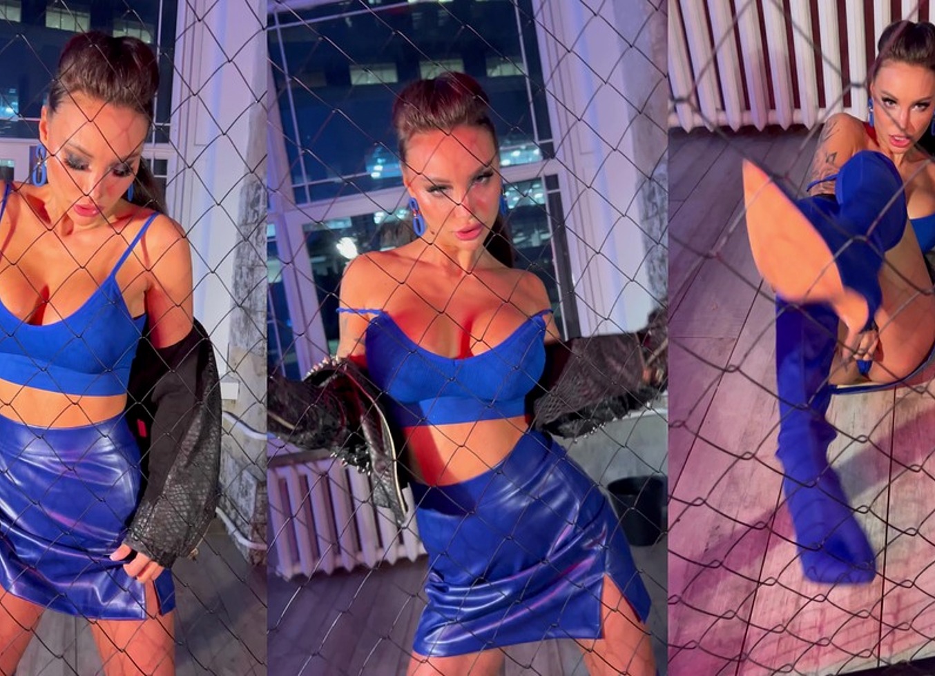 Night Monika Fox In Blue Near The Net