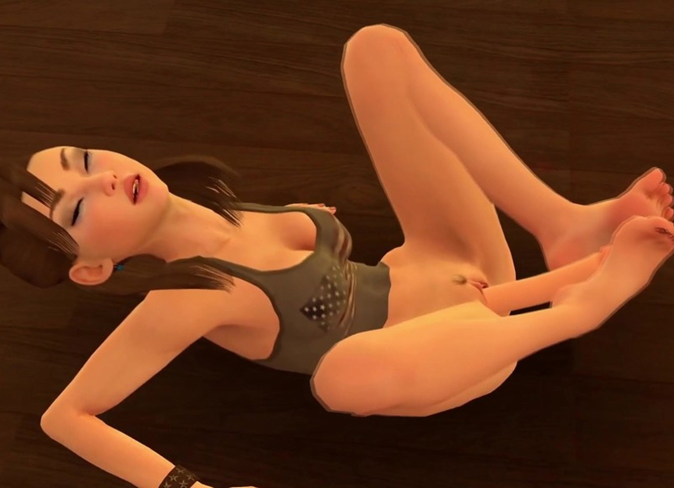 American Girl Uses a Dildo with Her Feet.